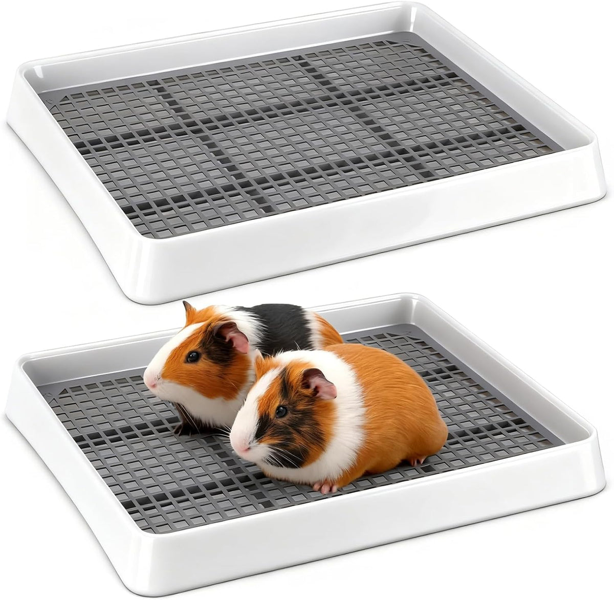 FHTONGE Extra Large Rabbit Litter Box Training Tray with Large Steel - 14.6x12x2.6"(40x30x6cm) / 2 Pcs 0.4" PP Grids