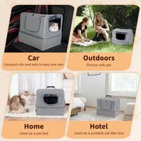 Cat Enclosed Travel Litter Box Kit with Lid Odorless Dustless - Large / L-Grey - image 4
