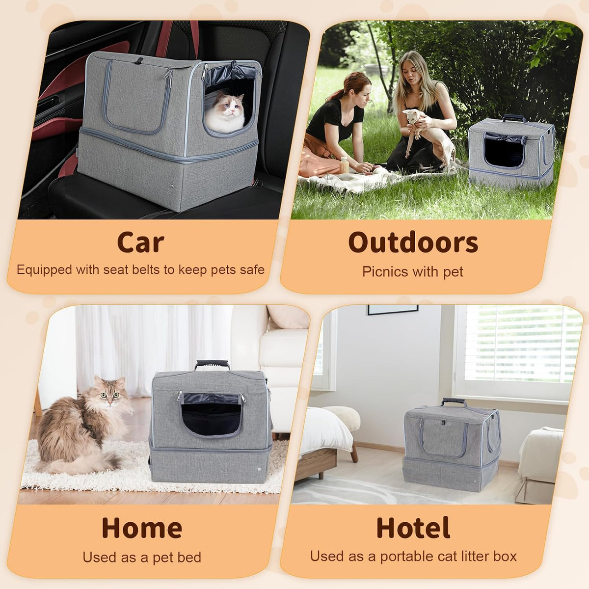 Cat Enclosed Travel Litter Box Kit with Lid Odorless Dustless - Large / L-Grey - image 4