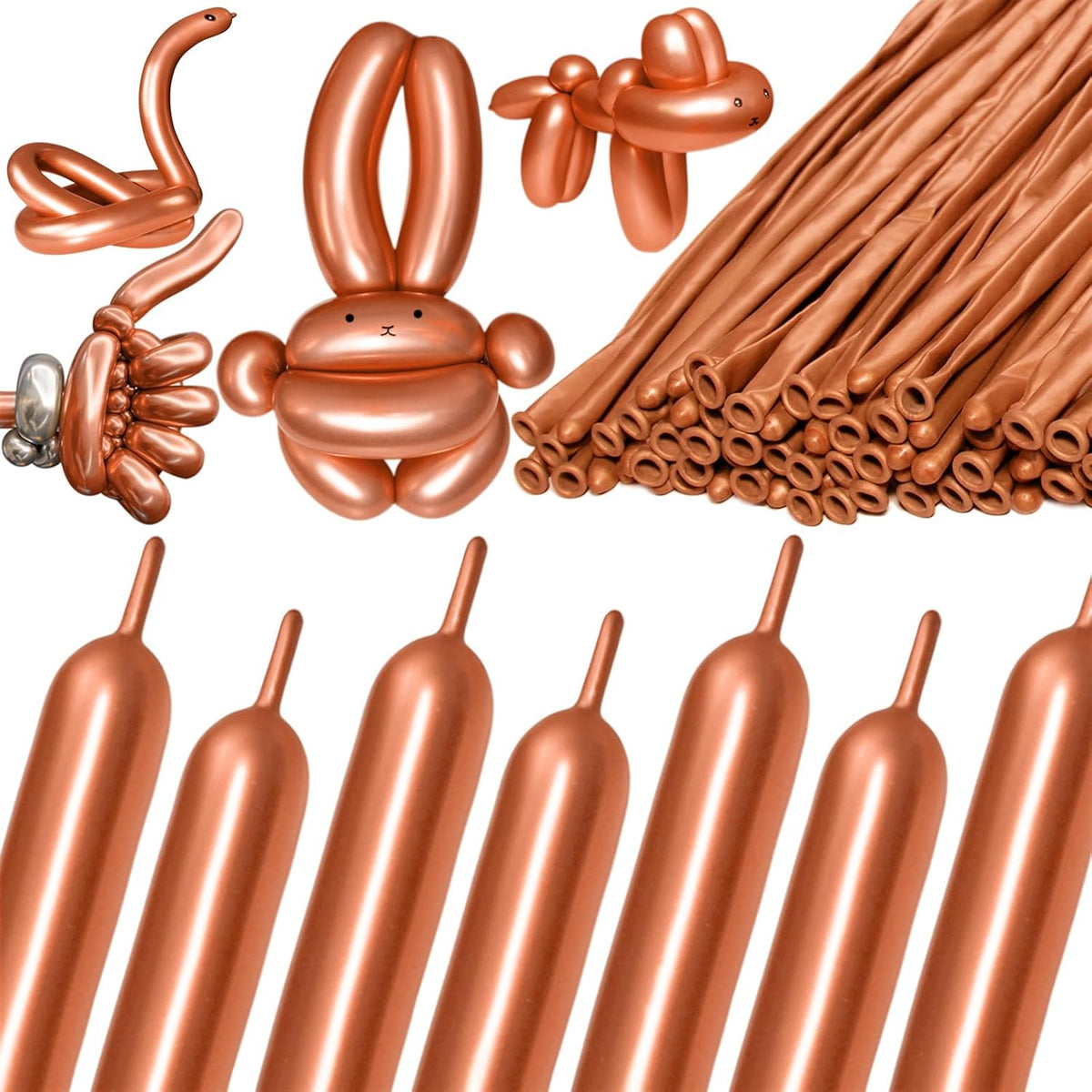 260 Clear Long Balloons for Animals - Metallic Champagne Gold