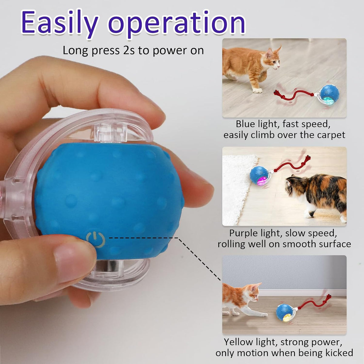 Giociv Interactive Cat Toys Ball for Indoor Cats Fast Rolling on - image 4