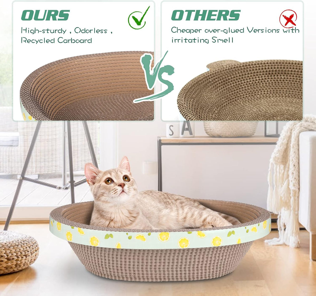 3 Pack Oval Cardboard Cat Scratcher & Lounger Bed - Single - Large - image 4