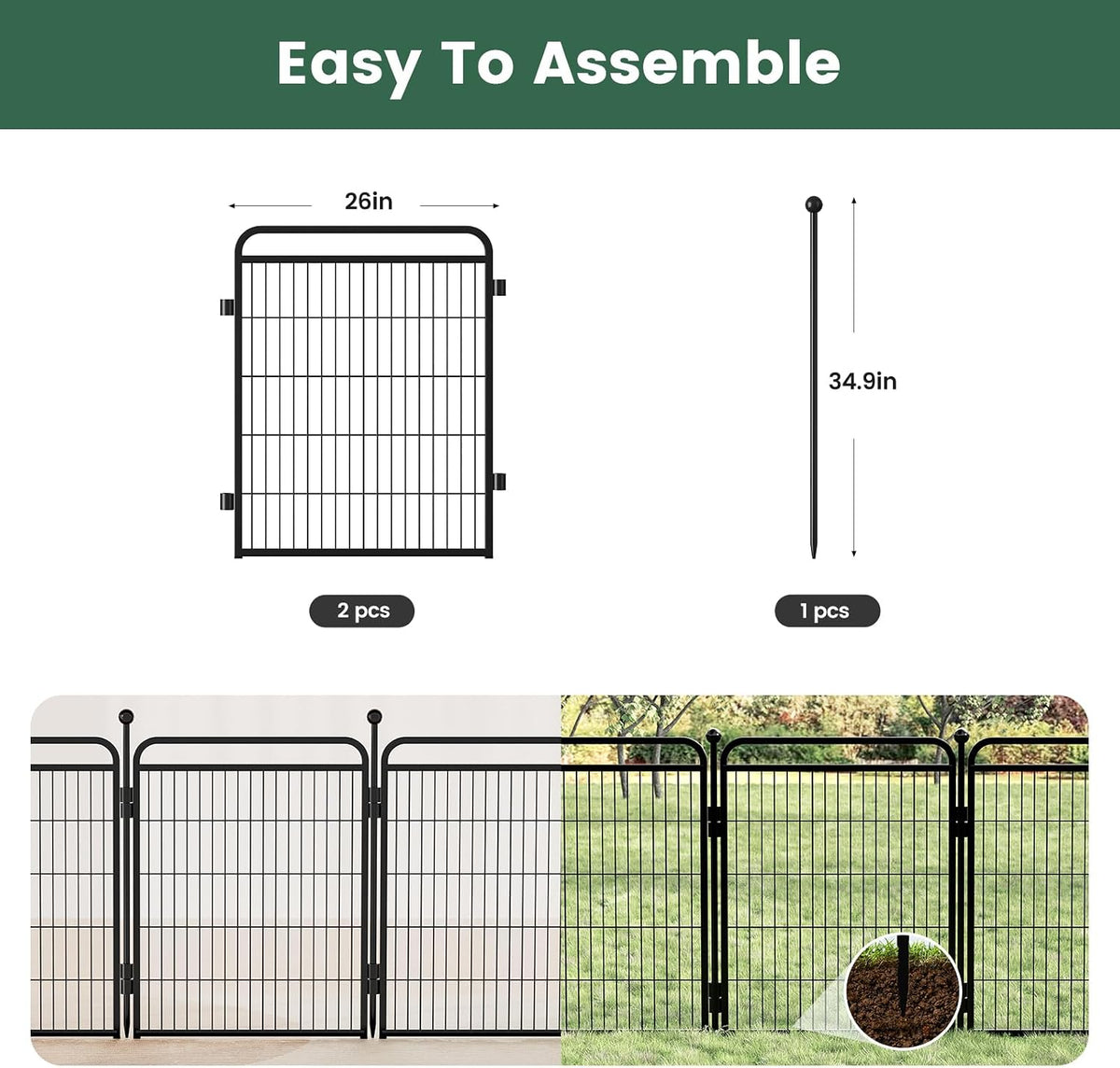 Gardner Pet Dog Playpens, 24" H 16 Panels Dog Pen Outdoor/Indoor Dog Fence Exercise Pen for Small - Black / 2 / 32"H - image 2