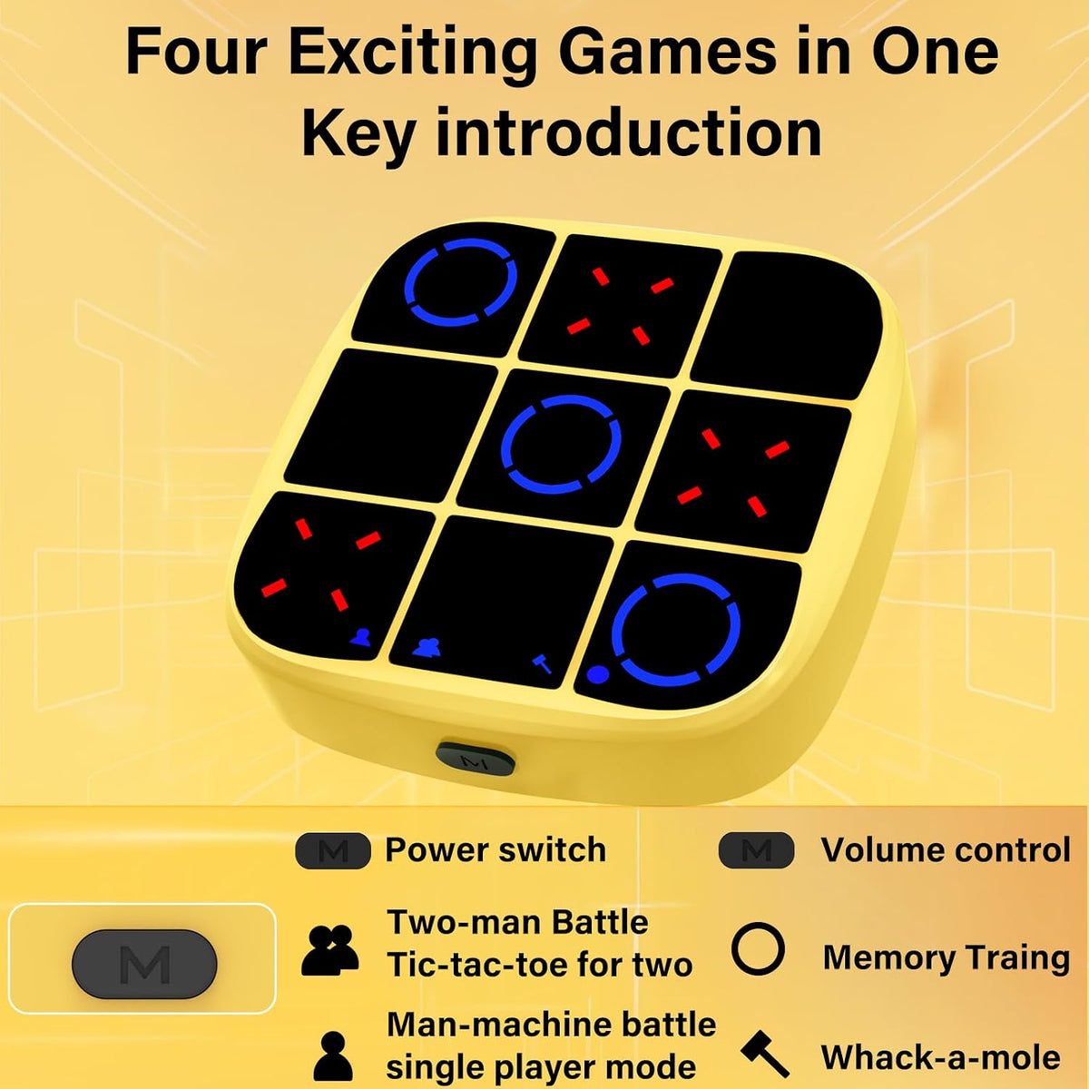 Tic-Tac-Toe Bolt Game, 4-in-1 Handheld Puzzle Games Console, Electronic Tic-Tac-Toe Game - Yellow / M(Classic) - image 2
