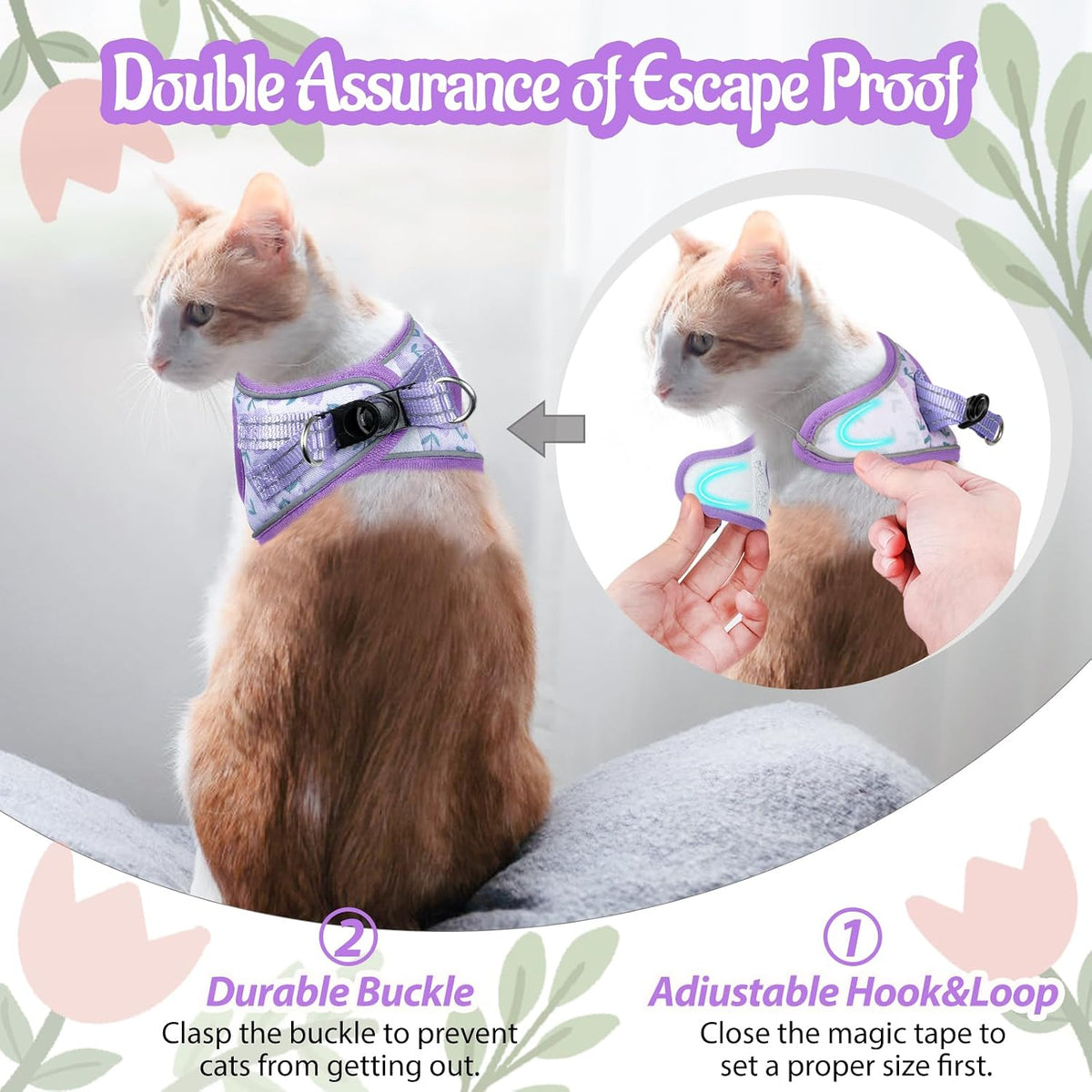 Cat Harness and Leash Escape Proof for Walking - XS-Chest(10.2"-11.8") / Purple - image 2