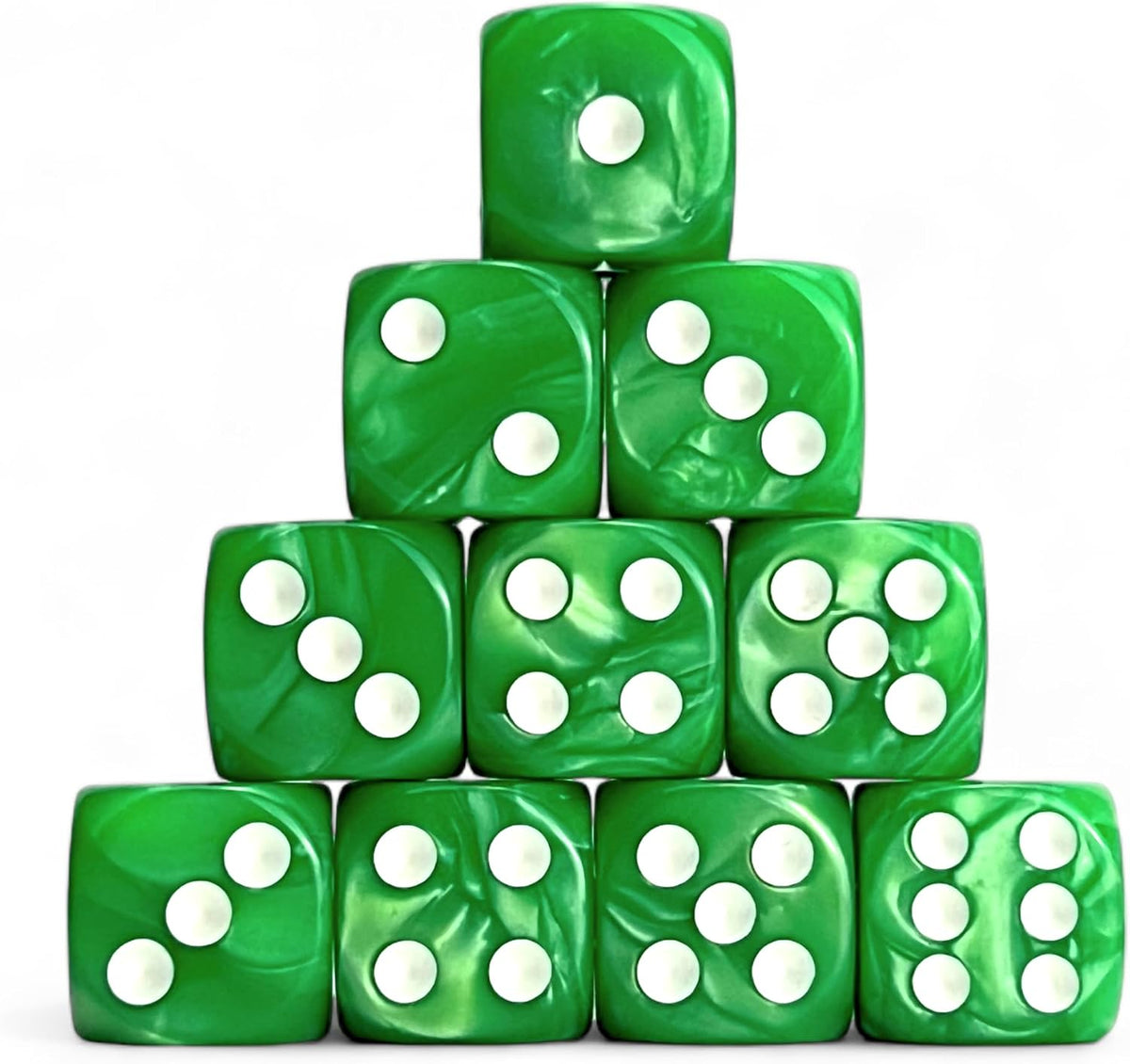 Luck Lab 10 Pack 16mm D6 Acrylic Dice Set - Green Pearl