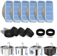 PEKTACO Cat Water Fountain Replacement Filters for 3.2L/108oz - 6 Filters+6 Sponges