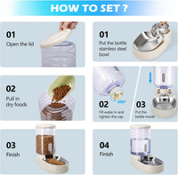 Automatic Cat Feeder and Water Dispenser with Stainless Steel Bowl - Stainless Steel-Beige - image 4