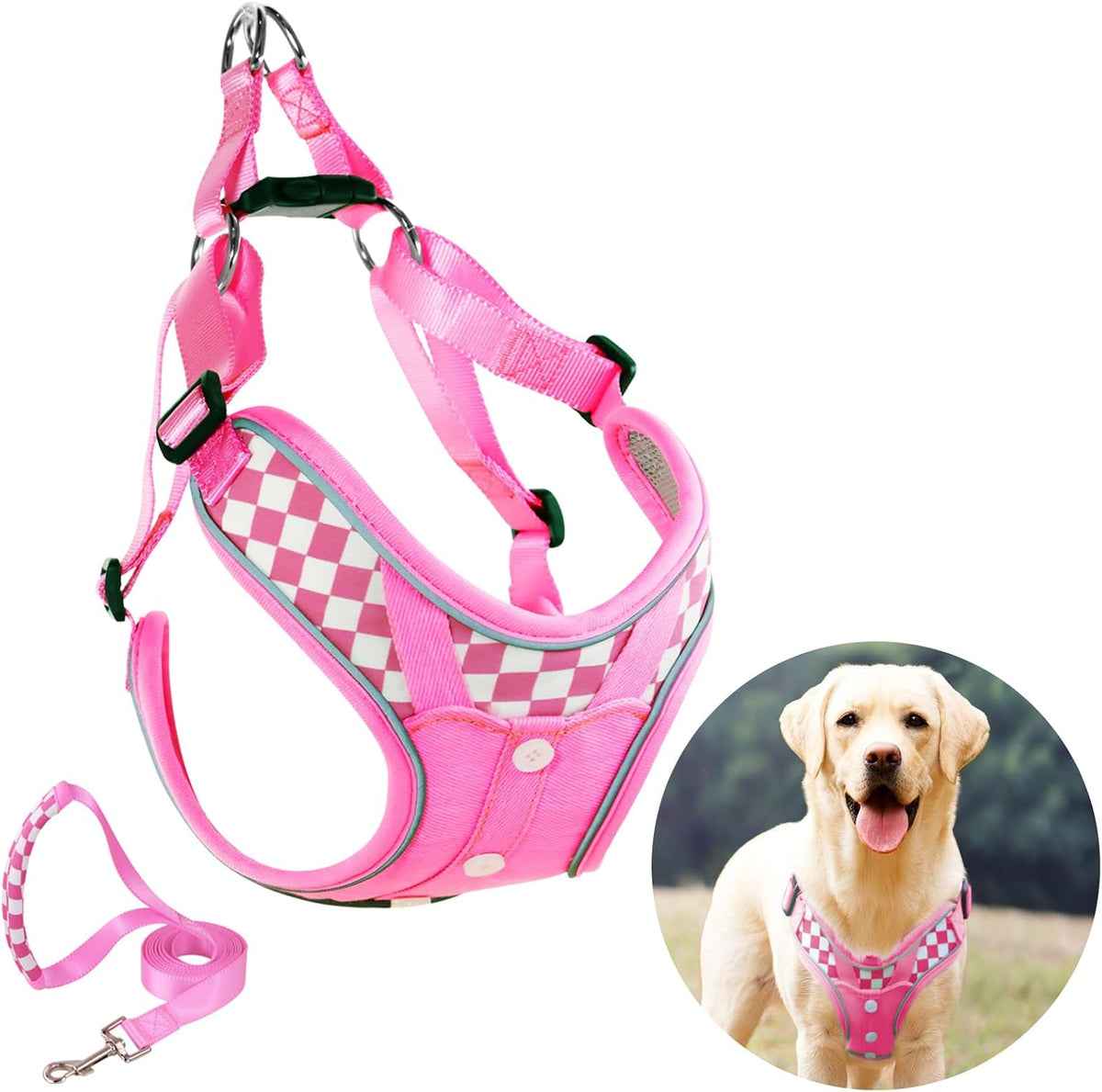 Dog Harness with Leash Set, No Pull Adjustable Step in Pet Vest – Essentials for Dogs - Pink (denim) / L