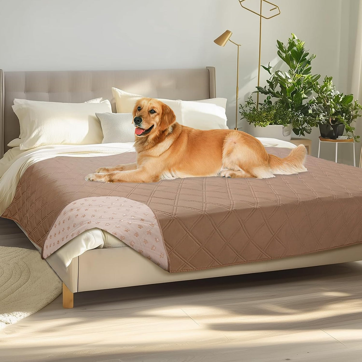 Luciphia Waterproof Couch Cover for Dogs - Light Brown+khaki / 68" x 82"