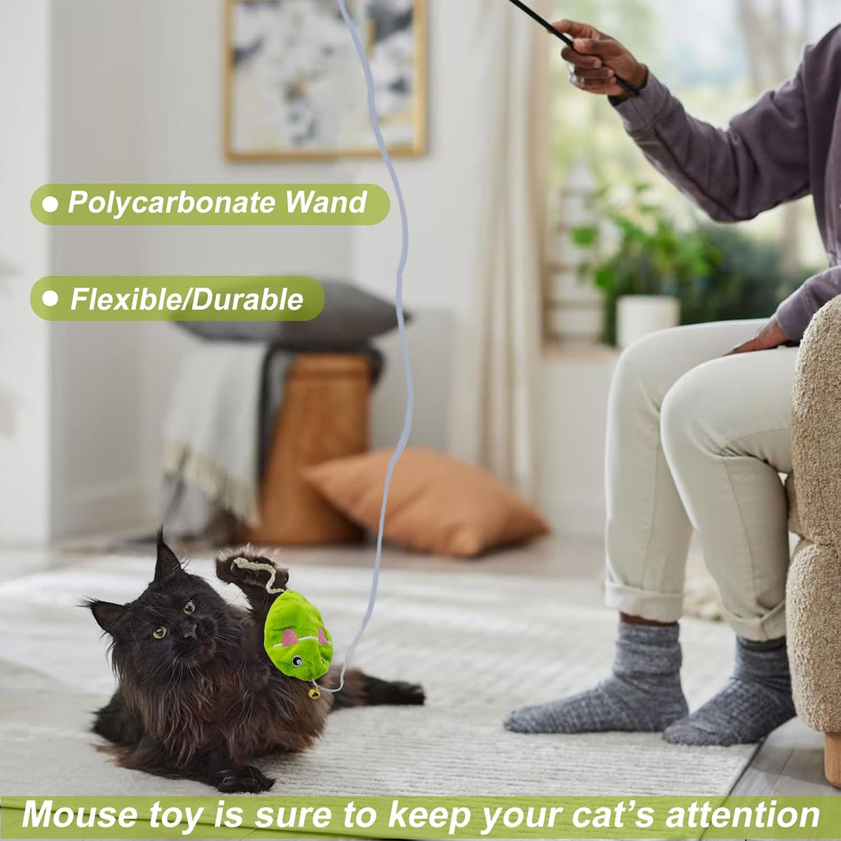 Interactive Cat Toy Wand with Catnip Mouse - 2 Pack Mouse - image 2