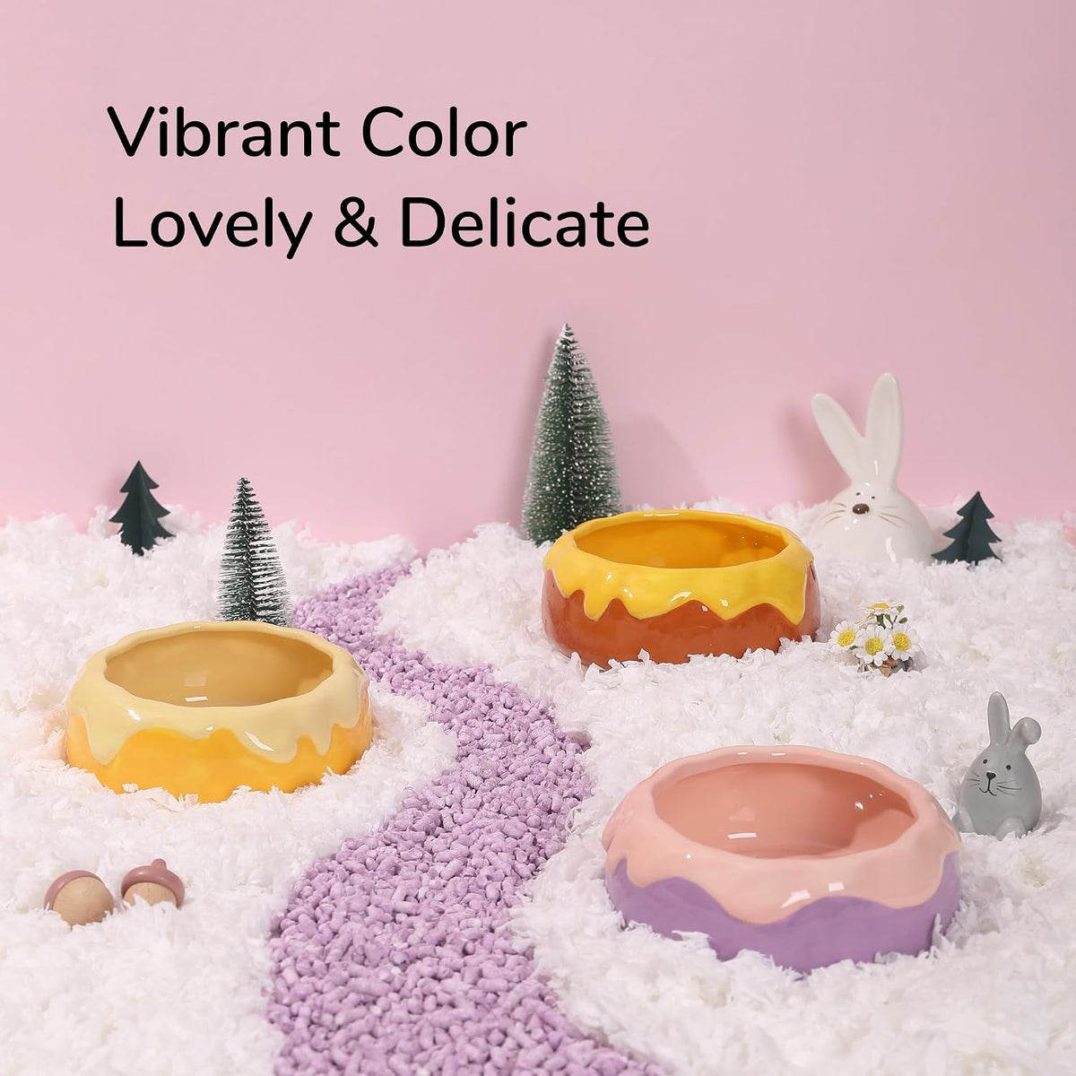 Guinea Pig Food Bowl Hamster Ceramic Water Dish Anti-Spill & Prevent - Honey Orange - image 2