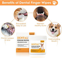 Dental Care Finger Wipes for Dogs & Cats, Reduces Plaque & Tartar Freshens Breath, Pre-Soaked Pet Teeth Wipes, Easy to Use Disposable Oral Cleaning Pads, Peanut Flavor