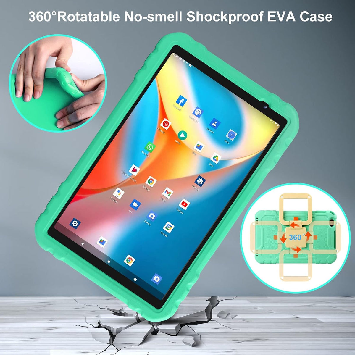AOCWEI 10 inch kids tablet in cyan drop-proof EVA case with stand - view 8