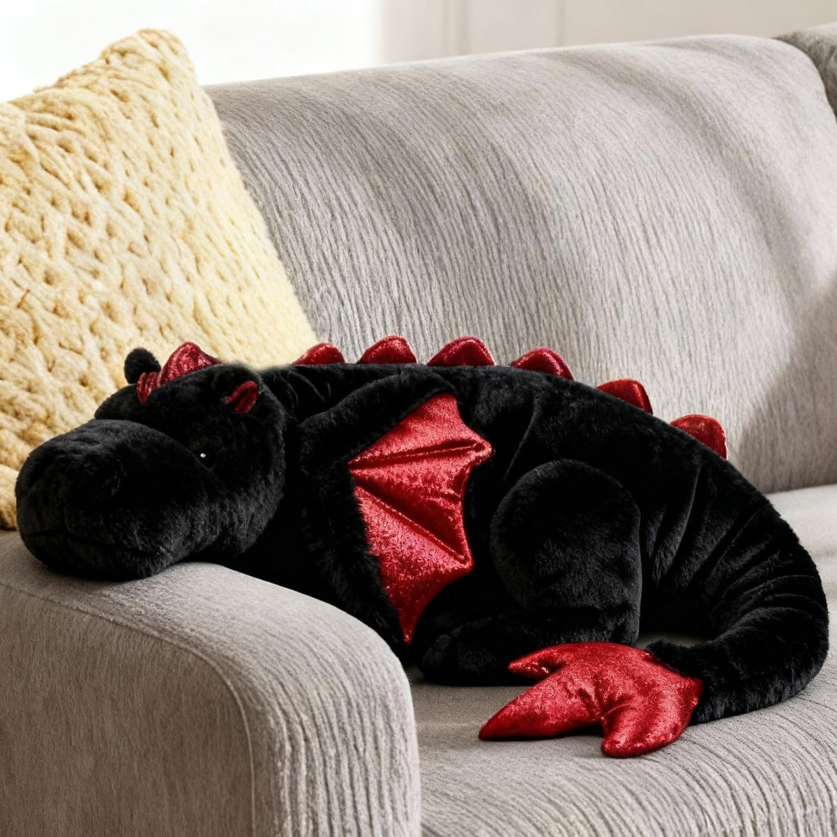 ARELUX Large 36in Cute Dragon Stuffed Animals Plush Toy Soft Matcha - Black / 36inch