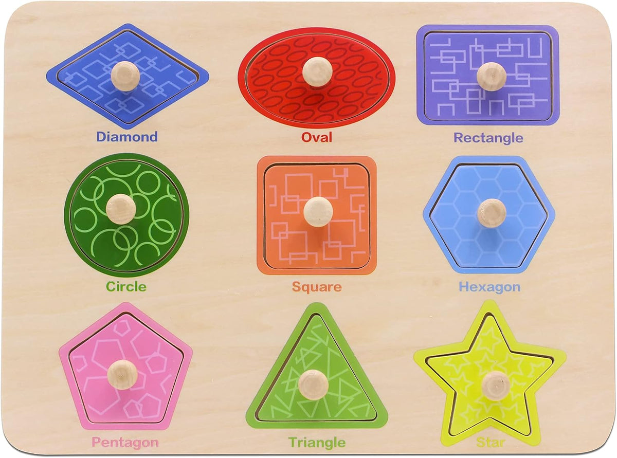 Aile Toddler Wooden Preschool Learning Shape Peg Puzzle Board Toys – Fun for Kids & Family - Shape Puzzle - image 2