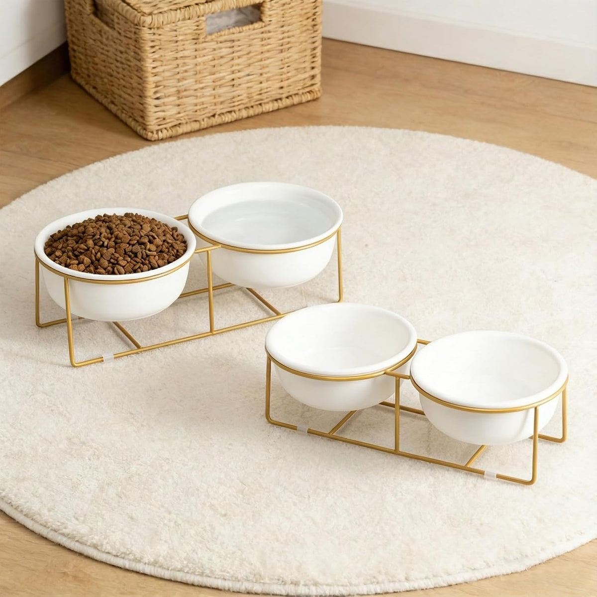 Small Glass Tilted Elevated Cat Dog Bowl Raised Cat Food Water Bowl - Small / White×2-Flat - image 4