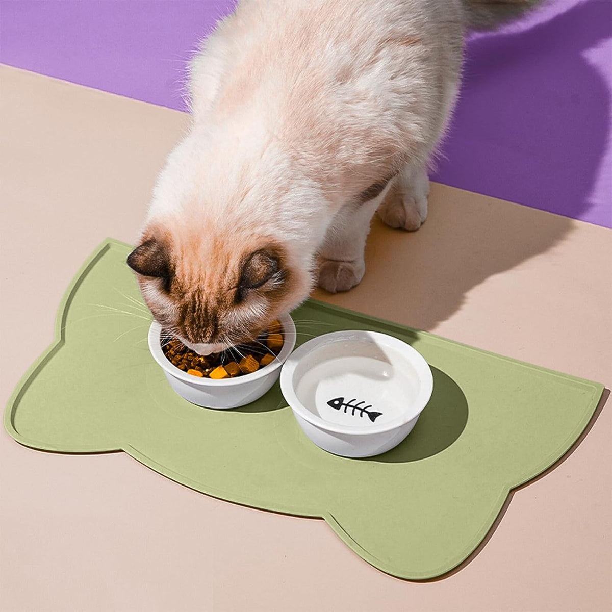 Cat Food Mat, Silicone Non Slip Dog Bowl Mat Waterproof Cat Feeding Mat Stop Food Spills and Water - Sage Green / 20"L x 12"W - image 2