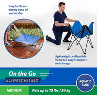 Coolaroo On-The-Go Elevated Dog Bed - Foldable Pop-Up Travel Dog Bed with Breathable, Moisture-Resistant Fabric, Carry Bag Included, Lightweight & Portable, Aquatic Blue, Medium
