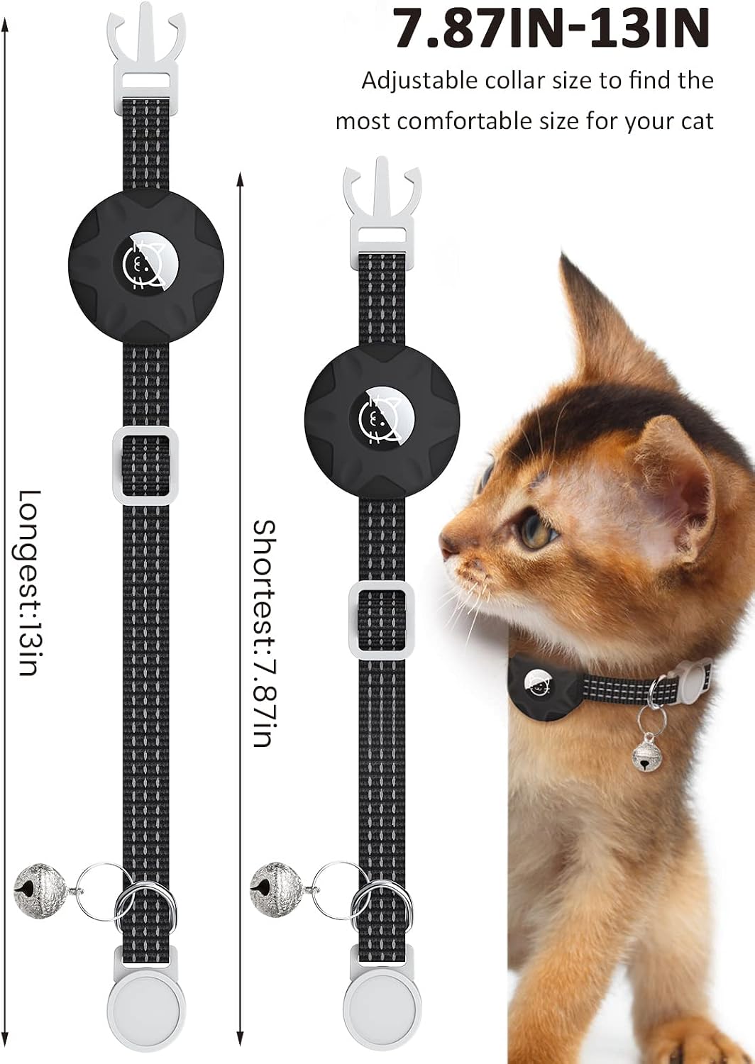 AirTag Cat Collar, Reflective Kitten Collar Breakaway – Essentials for Cats - Black - image 2