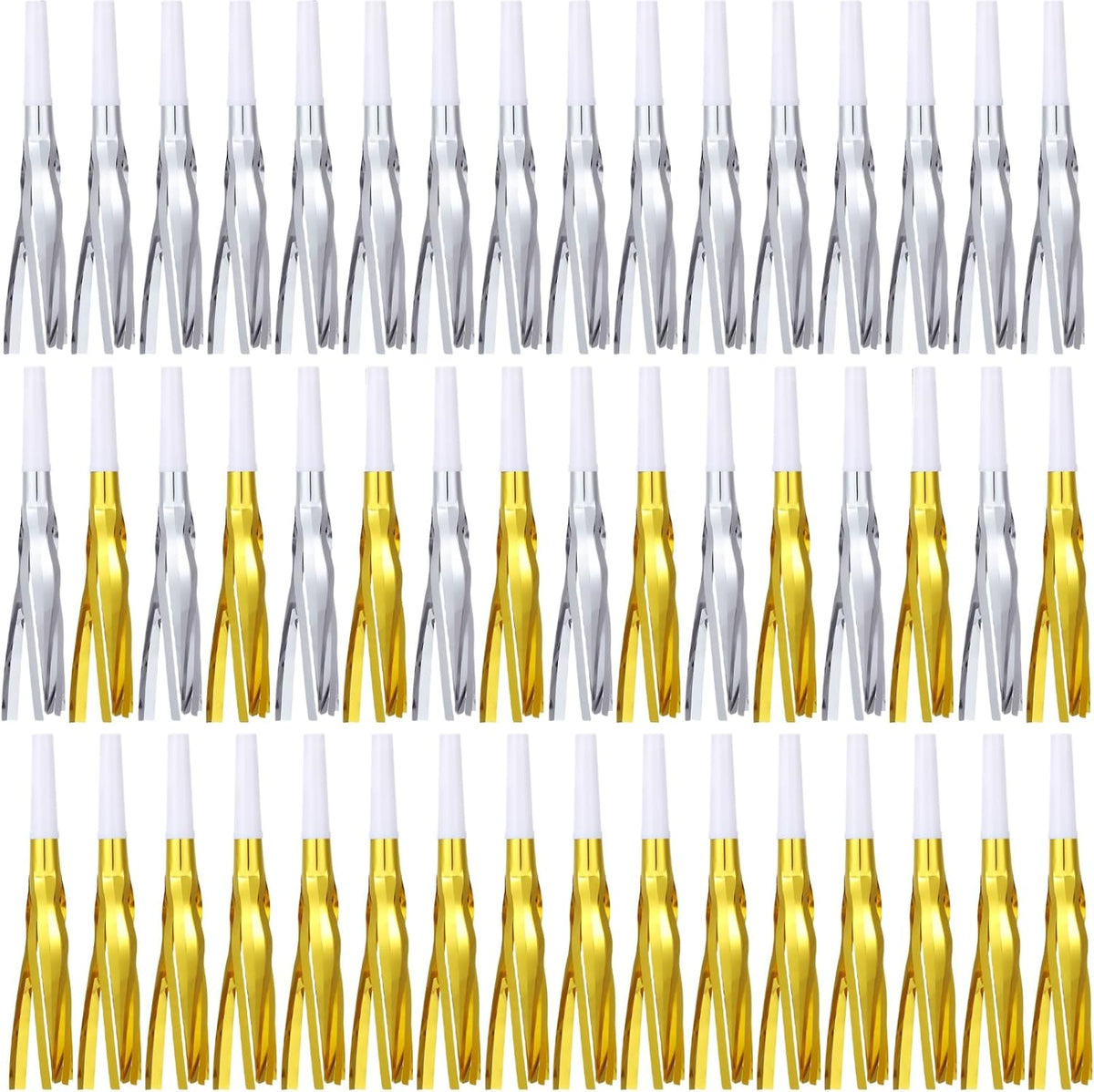 LCPQMZGH 48 silver glitter metallic fringed noise makers party horns - view 5