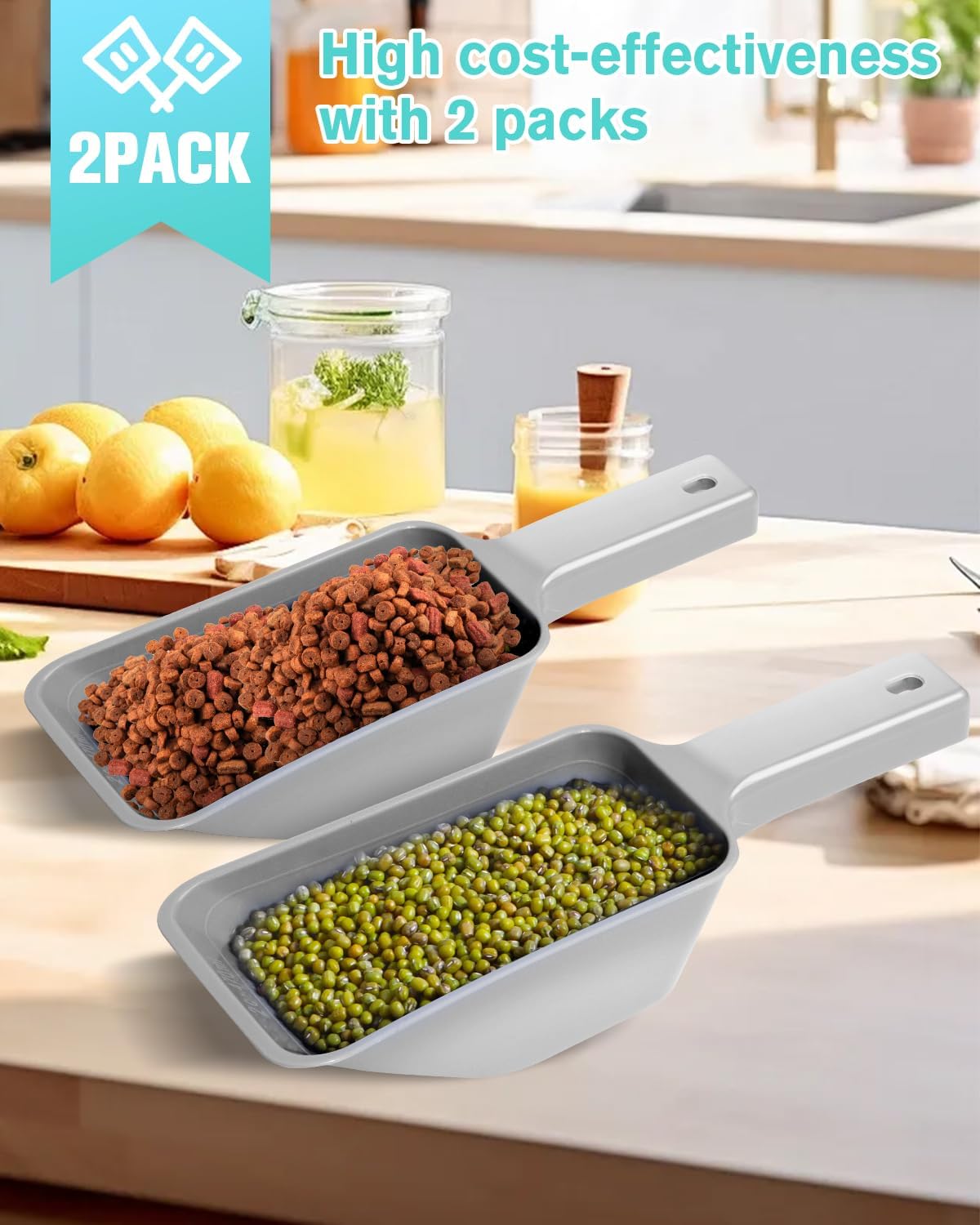 2 Cup Dog Food Scoop, Plastic Pet Food Scoop with Measuring Lines for Accurate Pet Food - Gray - image 3