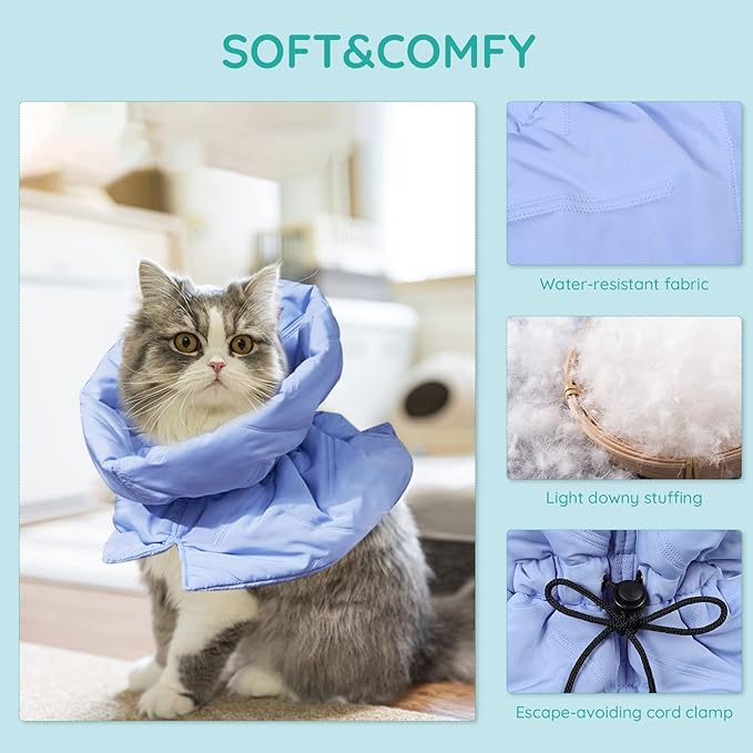 Cat Recovery Collar, Soft Adjustable Cat Cone Alternative, Lightweight Waterproof Fasteners Collars for Cats Kittens Puppies, After Surgery Stop Licking and Daily Use (Neck girt 5.5"-9.8") (Blue)
