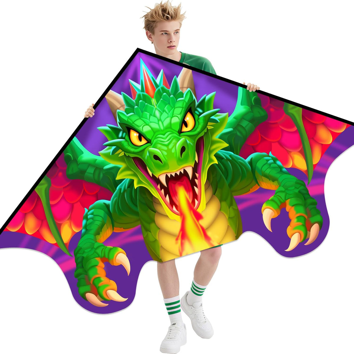 Xida large dragon delta kite for kids, 55 x 61.8 inch ripstop polyester with flying line - view 8
