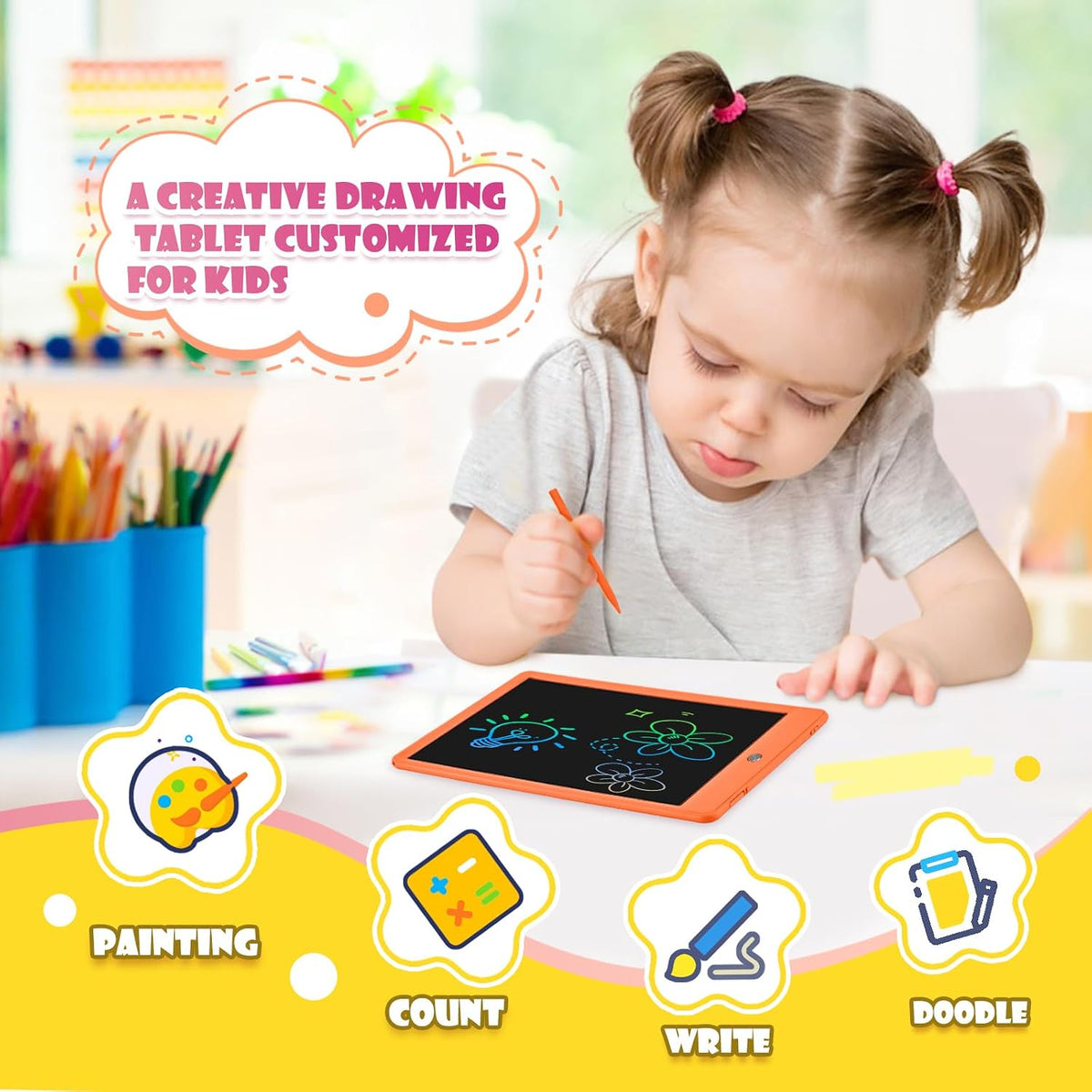 EooCoo Kids LCD Writing Tablet, Stocking Stuffers for Toddler - 10”orange - image 2