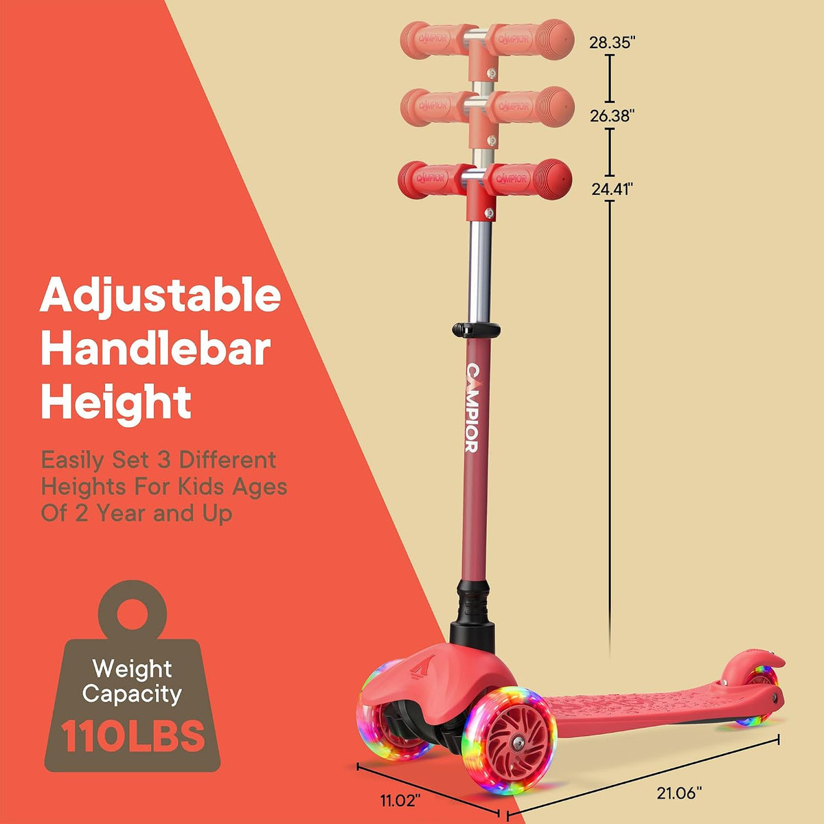 Brown Mini 3 Wheel Scooter for Kids - Red - image 4