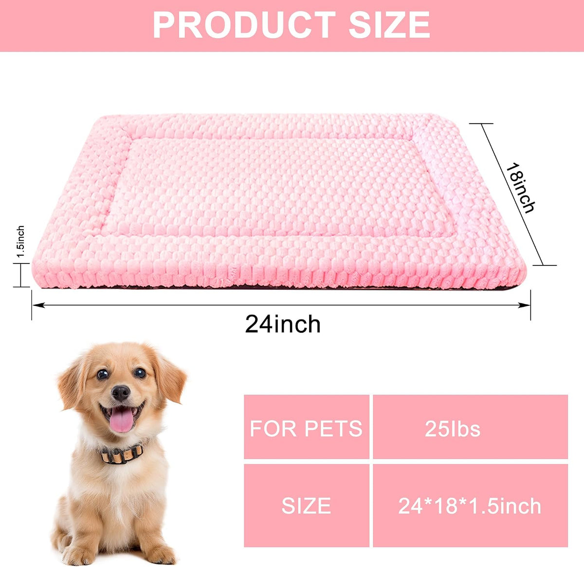 Dog Bed Mat,Reversible & Ultra Soft Kennel Pad-Machine Washable Pet Bed for Dogs & Cats-All-Weather - 24.0" L x 18.0" W x 1.5" Th / Pink - image 2