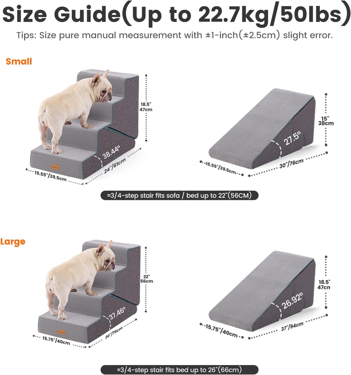 Gardner Pet Dog Stairs for Small Dogs 14" H - Grey 2in1 / 4.0 / 15.55"x24"x18.5"Deformable - image 3