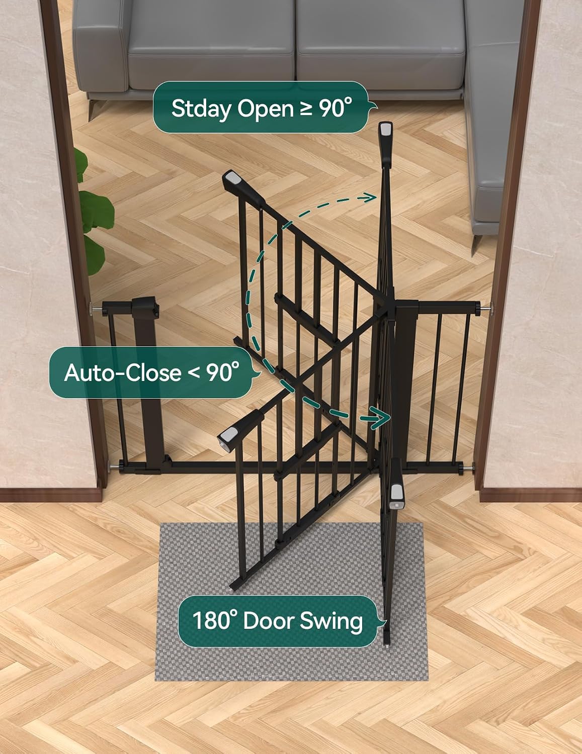 Babelio 36" Tall Pet Gate with Cat Door, CatPrivilege II, 29-40" - Black / 29-48" Wide, 36" Tall - image 4
