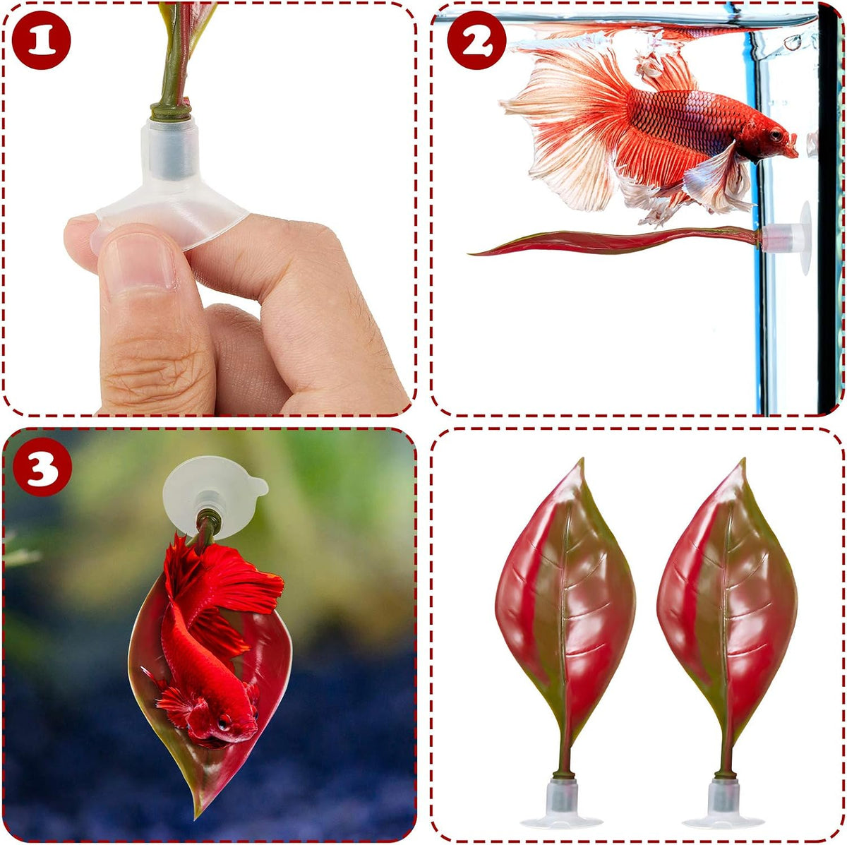 WILLBOND 2 Pcs Blue Pink Silicone Betta Fish Bed Leaf Hammock Betta - Red - image 3