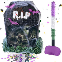 WERNNSAI Halloween skull pumpkin piñata in orange and black with spooky face - view 5