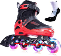 PAPAISON Adjustable Inline Skates for Kids and Adults with Full Light - C red / Small - Little Kid (11C-1 US)