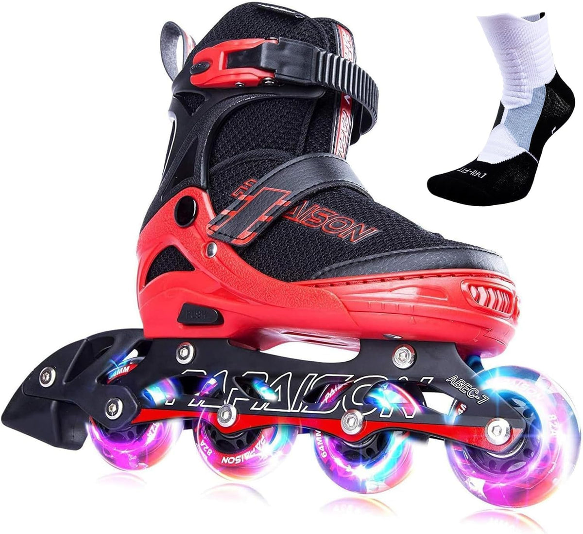 PAPAISON Adjustable Inline Skates for Kids and Adults with Full Light - C red / Small - Little Kid (11C-1 US)