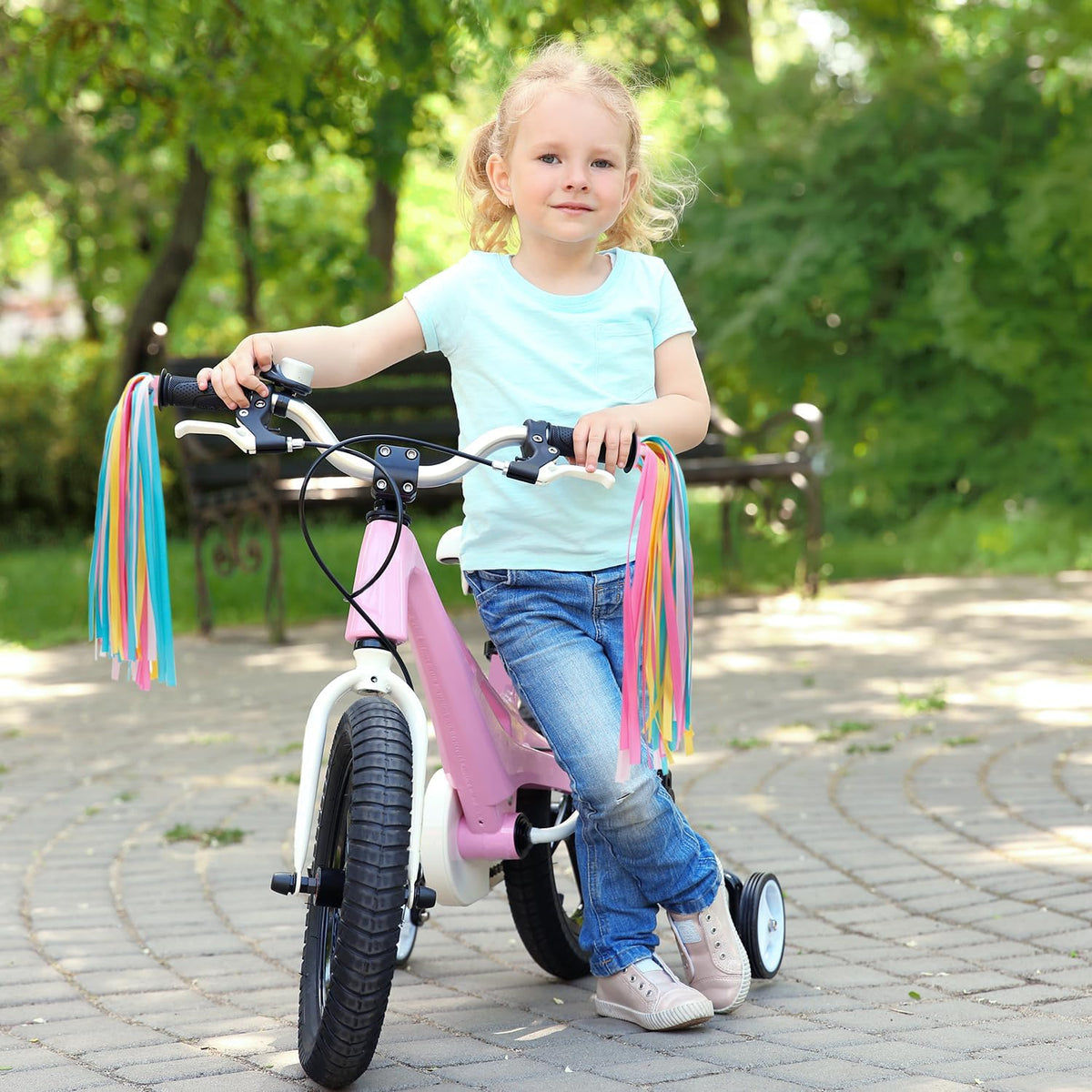 Bike Streamers Bike Tassels for Kids 1 Pair - Pastel Rainbow - image 2