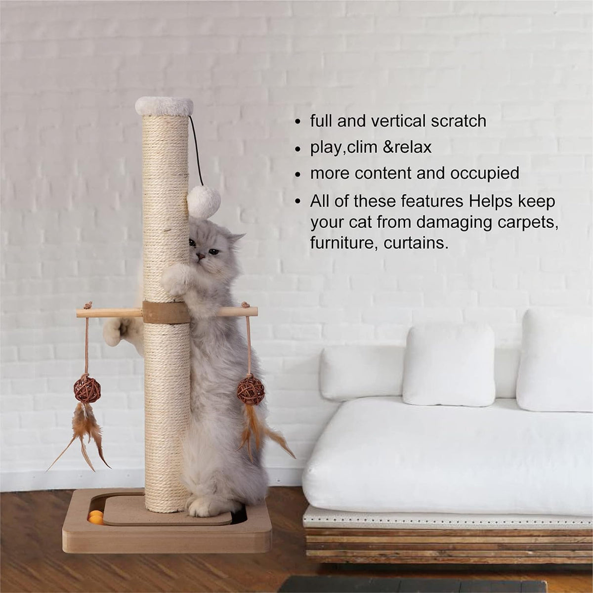 PEEKAB Cat Scratching Post Sisal Scratch Posts for Indoor Kittens - 25 inches Single Orbit - image 4