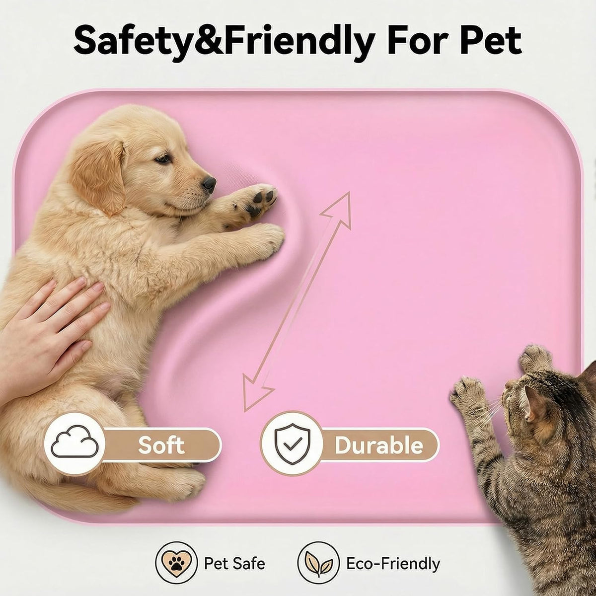 Non-Slip Silicone Dog Food Mat for Food and Water - 60 x 40 cm / Pink - image 3