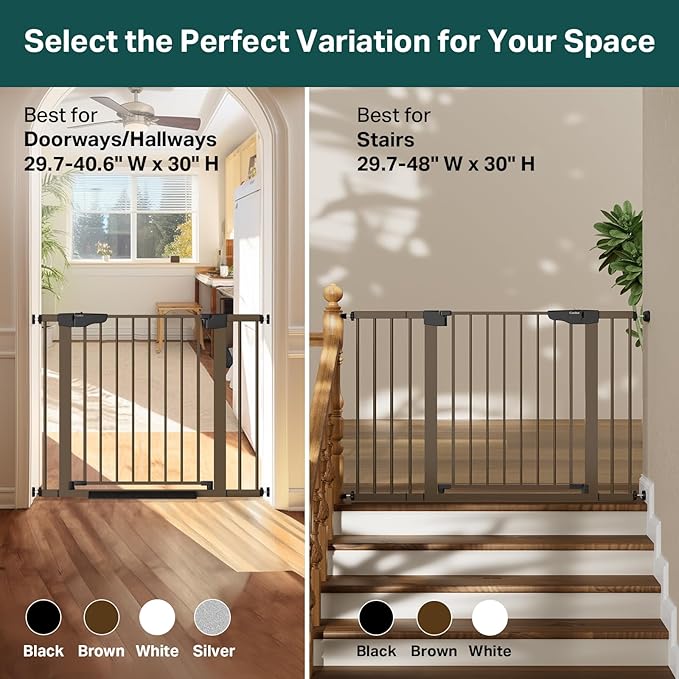 Cumbor 29.7-40.6" Baby Gate for Stairs, Mom's Choice Awards Winner-Dog Gate for Doorways, Pressure Mounted Self Closing Pet Gates for Dogs Indoor, Durable Safety Child Gate with Easy Walk Thru Door