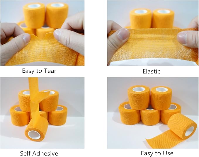 6 Pack 2" x 5 Yards Self Adhesive Bandage Wrap Breathable Cohesive Vet Wrap for Pets, Elastic Self-Adherent Tape for Sports, Wrist, Ankle (Orange)
