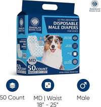 American Kennel Club Male Dog Wrap, Disposable Diapers with Wetness Indicator, Medium, 50 Count