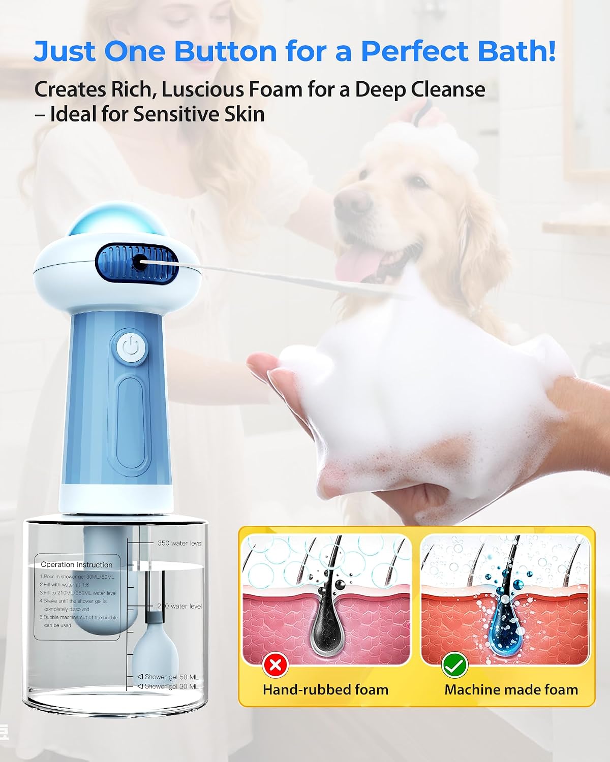 Electric Dog Shampoo Dispenser & Foam Sprayer - Blue UFO - image 3