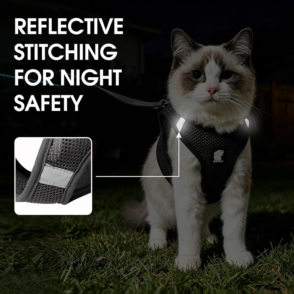 Cat Harness and Leash - Ultra Light Escape Proof Kitten Collar Cat Walking Jacket with Running - Black / Medium - image 4