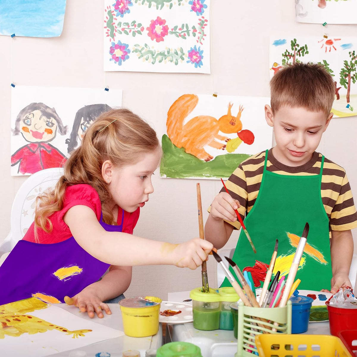 PLULON 8 Pcs Colorful Apron Kids Aprons for Painting Cooking Art Smock – Fun for Kids & Family - Multicolor / 30 - image 2
