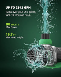 Aquarium Water Return Pump - Submersible DC 24V 80W 2642 GPH for Saltwater Tank