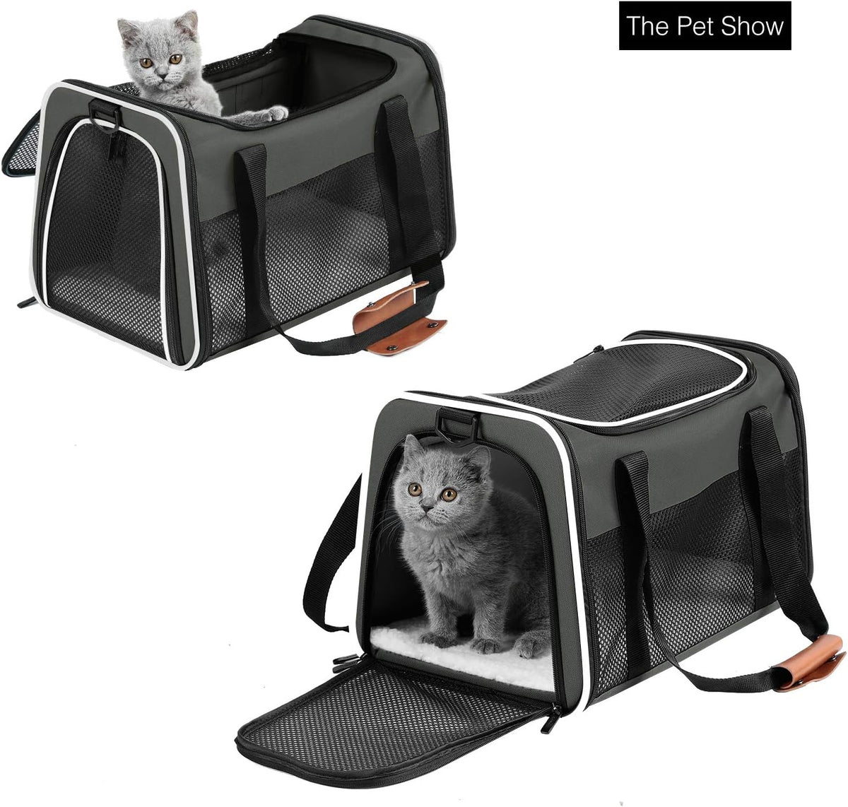 Cat Carrier, Portable Foldable Dog Pet Carrier - 17.5"L x 11.0"W x 11.0"H / Brown - image 3