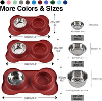 Dog Bowls 2 Stainless Steel Bowl for Pet Water and Food Feeder - 13½ oz ea / Burgundy - image 4