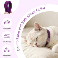 BINGPET Diamond Cat Collar with Bell, Adjustable Kitten Collar - Purple(Heart) / Neck Girth 8"-10" - image 2